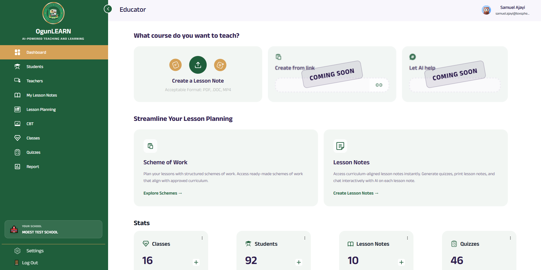 OgunLEARN educator dashboard — live in Ogun State public schools